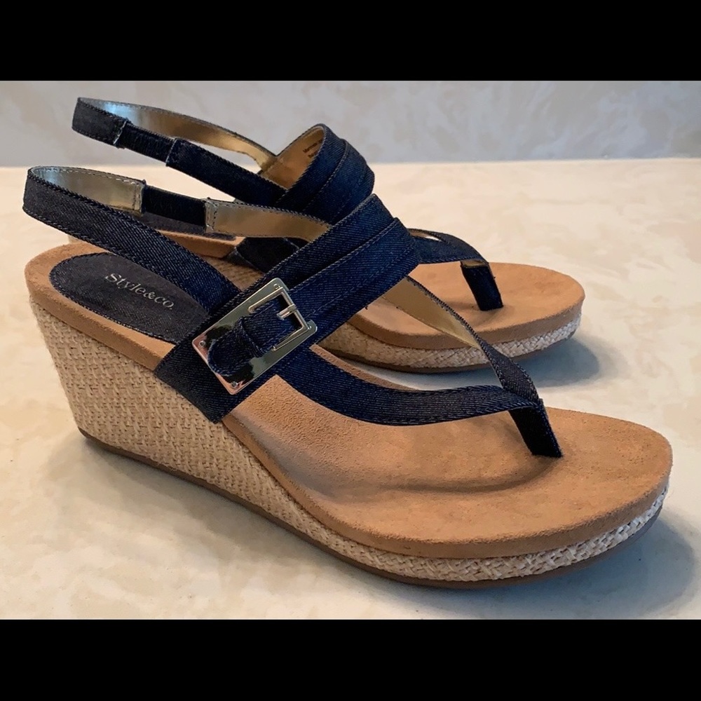 Style & Co. Denim Wedge Sandals NWOT 7.5
